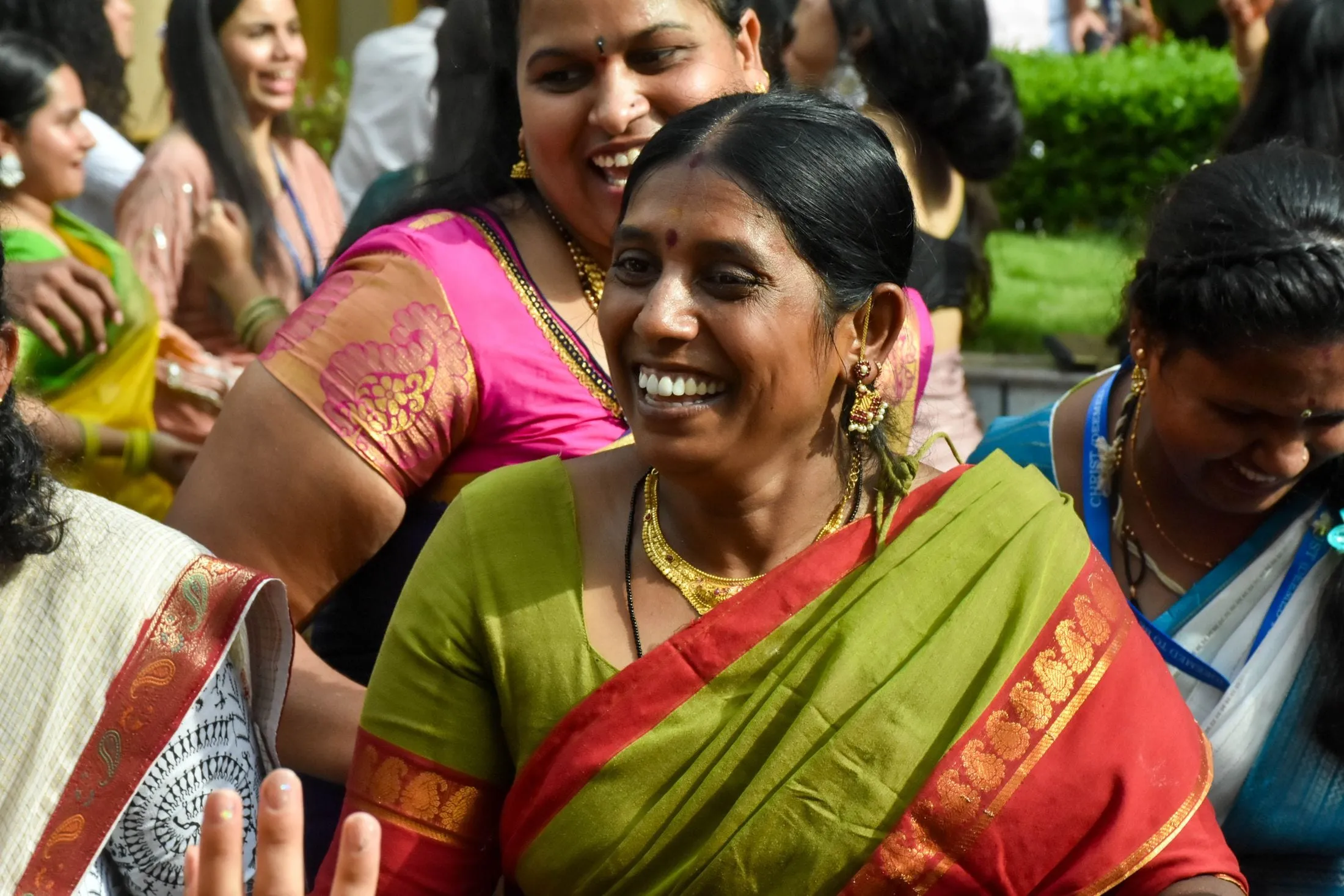 Students in traditional dress at a college cultural event